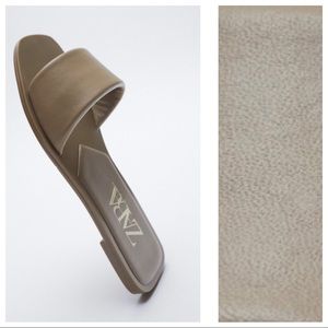 NWT. Zara Mink Gray Flat Leather Sandals Size 10.